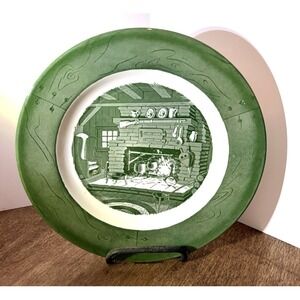 Vtg 1950s Green Colonial Homestead by Royal Ironstone 10" Dinner Plate(NO STAND)